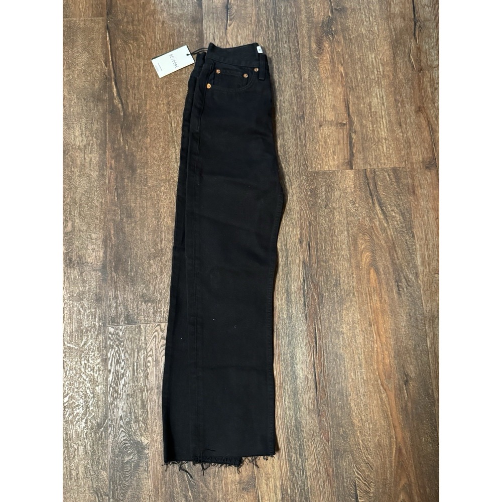 Re/Done Women's  Black Denim Button Fly 70s High-Rise Stove Pipe Jeans 28